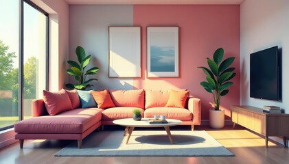 Stylish minimalist living room interior vector illustration, perfect for design projects , geometric, artwork, style