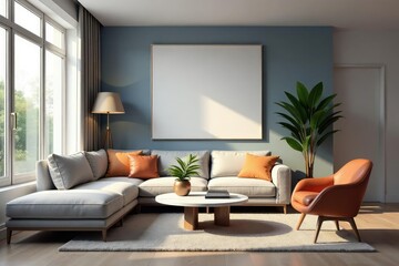 Stylish modern living room interior design vector illustration, perfect for home decor projects ,  furniture,  simple,  sketch