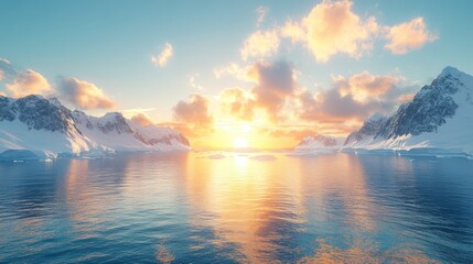 Arctic sunset over icy mountains