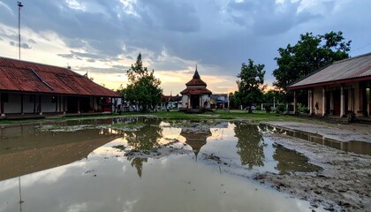 Fototapeta premium Scenic Reflection of Historical Architecture Amidst Calm Water