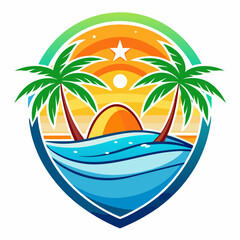 beach logo dashing colour full vector illustration 