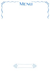 A blank menu template with blue decorative elements and the word menu at the top