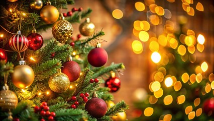 Merry Christmas: Beautifully Decorated Christmas Tree with High Depth of Field