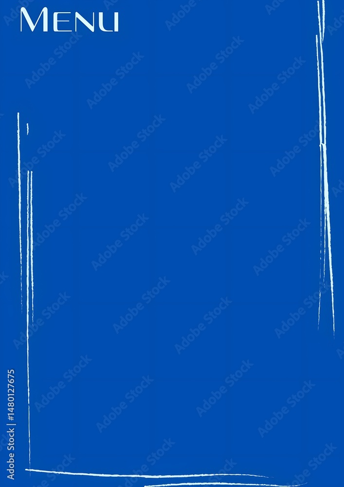 Poster blue menu background with white border and menu text at the top of the background