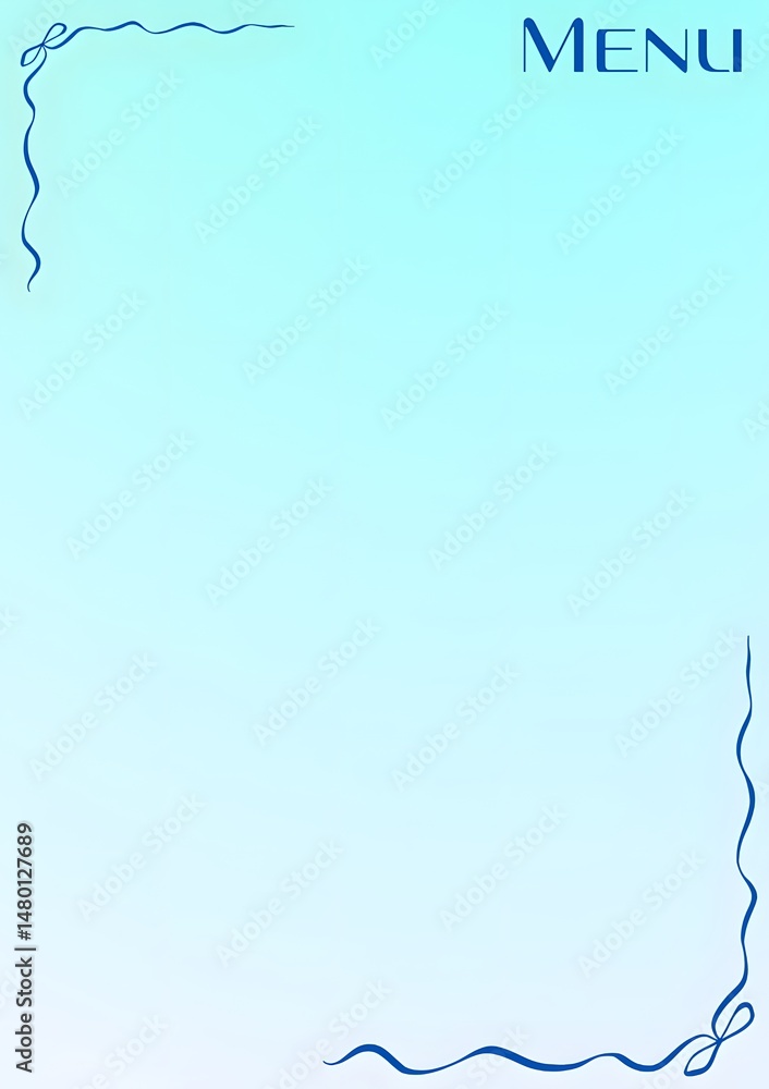 Poster light blue menu template with ribbon design and menu text in the upper right corner