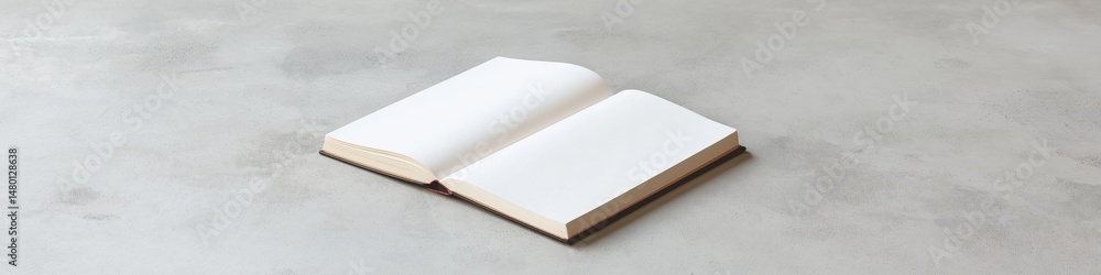 Poster a book is open on a table. the book is white and has a brown cover. the book is open to a page with 