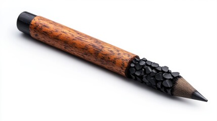 Unique artistic pencil with textured black tip and wooden handle on clean white background