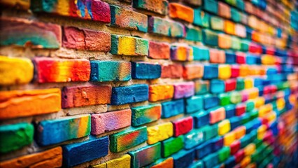 Fototapeta premium Miniature Painted Brick Wall: Home Decor Inspiration, Unique Texture, Tilt-Shift Photography
