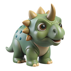 Obraz premium Adorable baby dinosaur toy, green with teal spots, standing on a solid background. Its cheerful expression and cute design make it perfect for playtime.