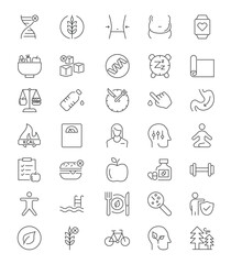 Wellness icons depict healthy lifestyles
