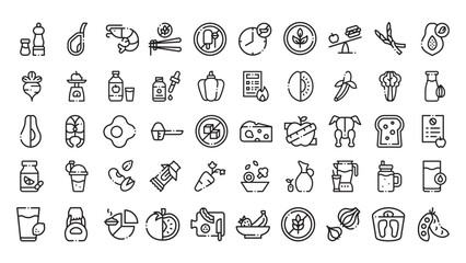 Diverse food items for health icons