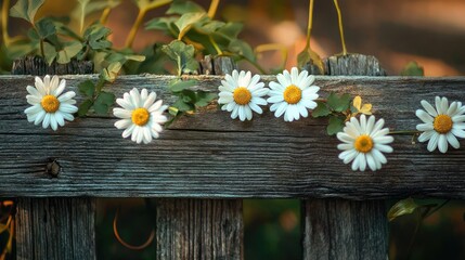 Rustic wooden fence adorned with wildflowers.