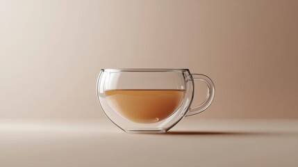 Clear Glass Mug with Tea on Simple Beige Background for Minimalist Beverage Presentation