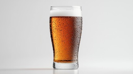 Refreshing cold beer in a clear glass with condensation on the surface, perfect summer drink for relaxation