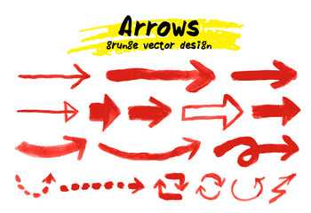 手描きの矢印のセット。落書き風の筆のベクターイラスト。
