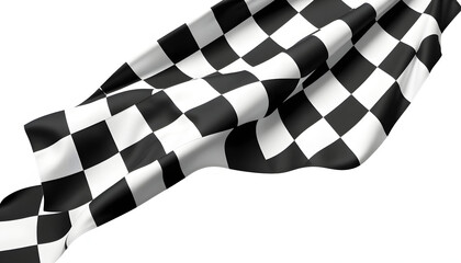 Black and white checkered racing flag against a crisp white backdrop, professional photography. with white shades