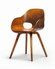 A single modern wooden kitchen chair, smooth walnut finish, minimal Scandinavian design, isolated on a pure white background, studio lighting, soft shadows, photorealistic 