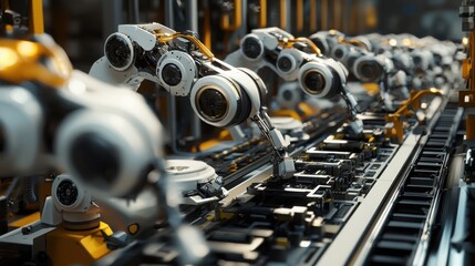 Fototapeta premium Advanced Robotic Arms in Modern Automated Production Facility