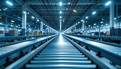 Fototapeta premium Industrial Conveyor System in a Modern Warehouse Environment