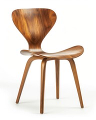 A single modern wooden kitchen chair, smooth walnut finish, minimal Scandinavian design, isolated on a pure white background, studio lighting, soft shadows, photorealistic 