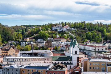 Mariahilf pilgrimage church in Passau, Lower Bavaria, Bavaria, Germany. Pauline monastery, city of three rivers