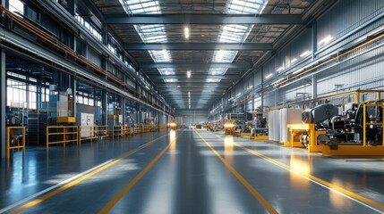 Obraz premium Modern Industrial Warehouse Interior with Machinery and Equipment