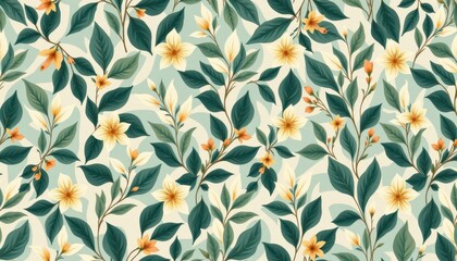 natural botanical seamless pattern with sunlit leaf clusters and smooth repetition suitable for eco friendly brand visuals and green packaging