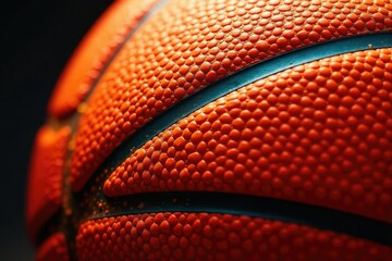 Obraz premium Close-up of basketball texture, orange leather grain, aged, background, ball