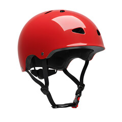 Fototapeta premium Red skateboard helmet with glossy finish and adjustable straps isolated on transparent background