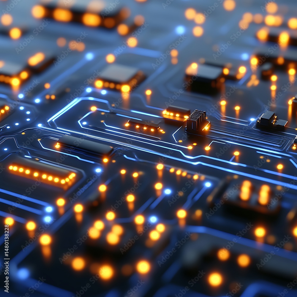 Aufkleber close-up of illuminated circuit board with glowing components
