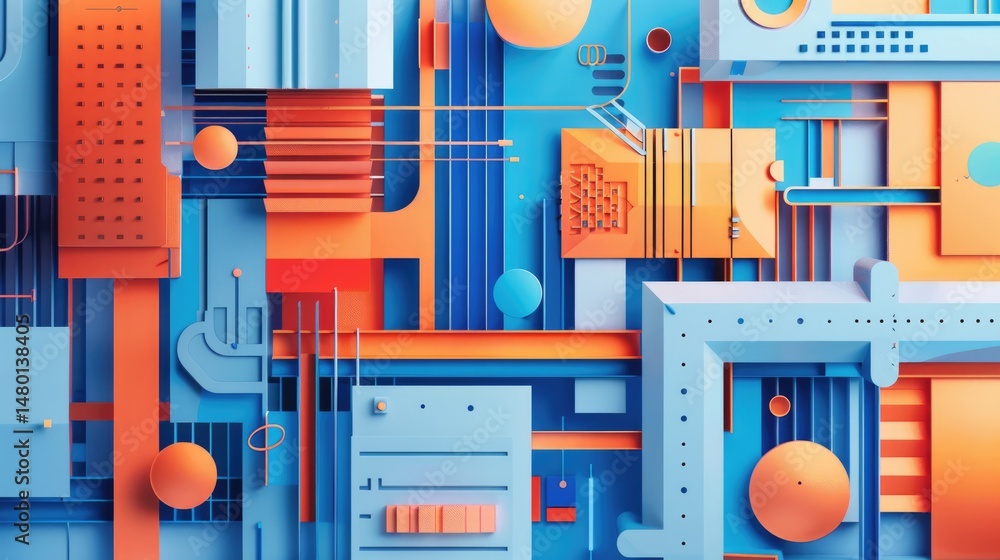 Poster the abstract picture of blue and orange shape repetitive pattern polygon geometry background, geomet