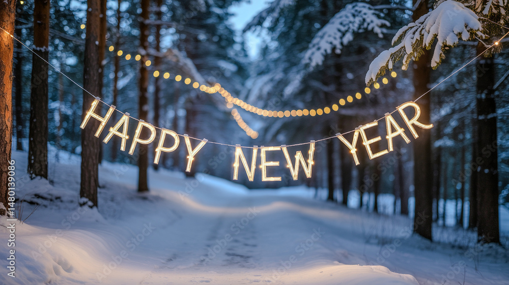 Aufkleber beautiful new year s white winter background with trees and a way between them bokeh and infinite fo