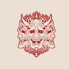 Fototapeta premium Oni japanese devil mask, Vector illustration 
