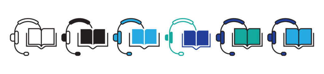 listening audio book online course icon set digital education podcast sound study vector illustration