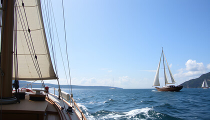 Obraz premium Gliding effortlessly across the shimmering waves. with white shades