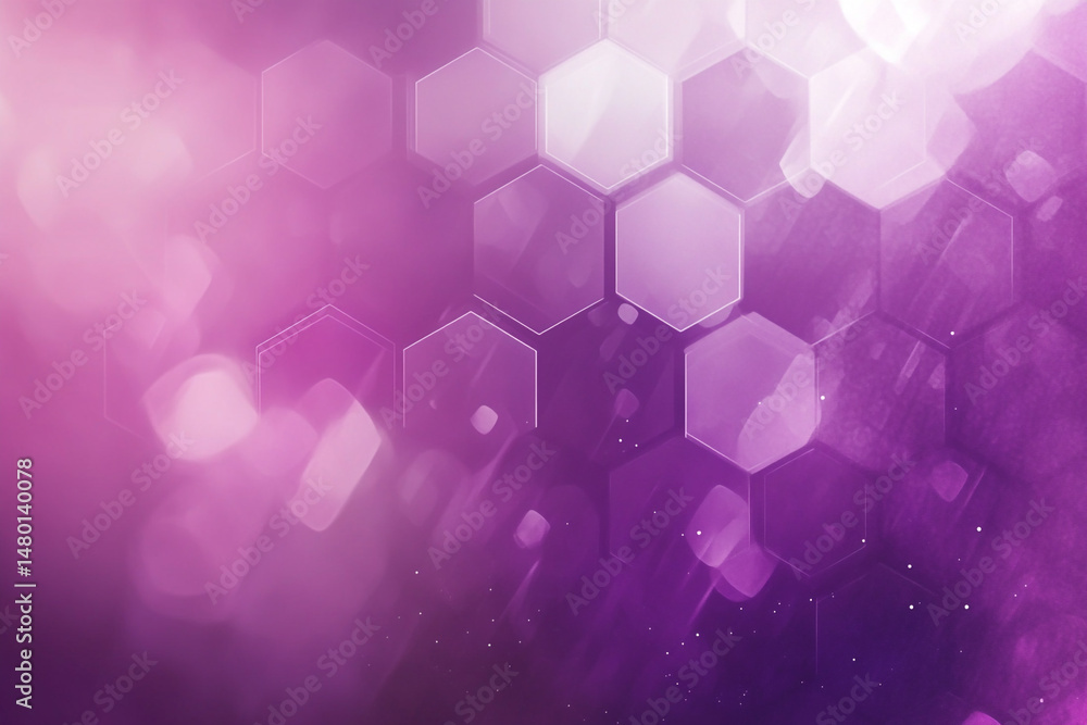 Poster abstract purple hexagon pattern background with bokeh lights and soft glow
