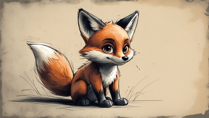 Obraz premium Adorable Fox Kit: A Whimsical Digital Painting