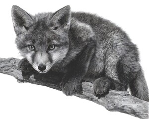 Naklejka premium Fox cub on branch