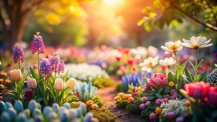 Obraz premium Modern Spring Garden Clip Art Background: Tilt-Shift Painted Floral Pattern