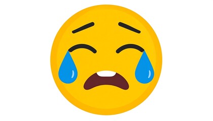 Fototapeta premium A 2D crying emoji with big tears and simple face lines, designed for digital stickers and app use