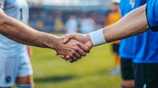 Soccer players handshake agreement before game sportsmanship and fair play football match respect competition
