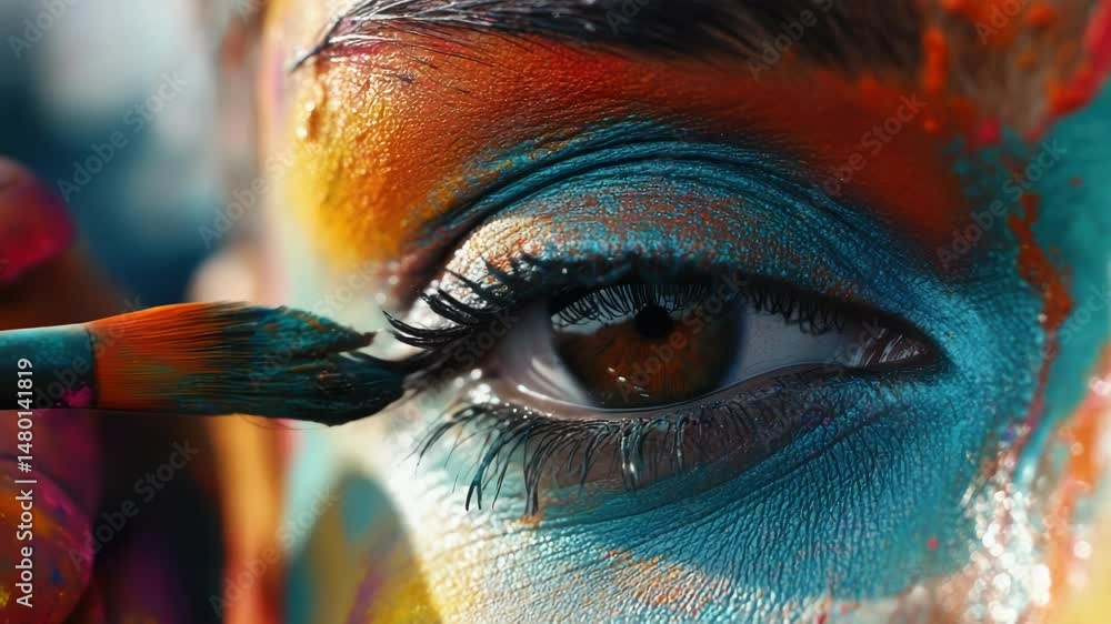 Aufkleber a detailed view of an eye with paint applied, ideal for use in artistic or creative projects