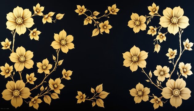 japanese gold floral patterns arranged in a symmetrical layout on a dark background to accentuate the metallic sheen