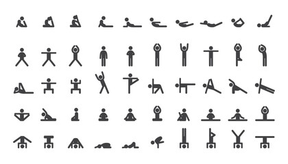 Naklejka premium Diverse stick figure yoga poses