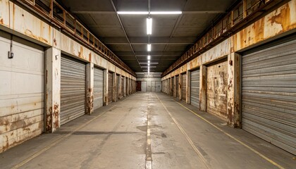 Obraz premium Abandoned Industrial Storage Facility with Rusty Garage Doors