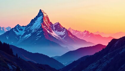 Abstract mountain range, textured brushstrokes, bold hues , nature, concept