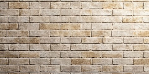 A close-up shows a wall of beige and light brown bricks stacked in a traditional horizontal manner, connected by gray mortar.