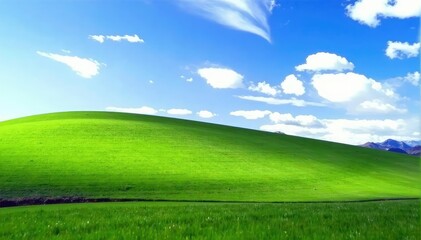 Obraz premium Bright green hillside, rolling terrain, clear sky , nature, summer