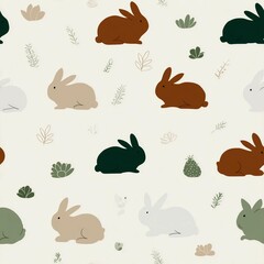Cute rabbit and cactus pattern,simple shapes,clip art,seamless animal pattern,wallpaper design.
