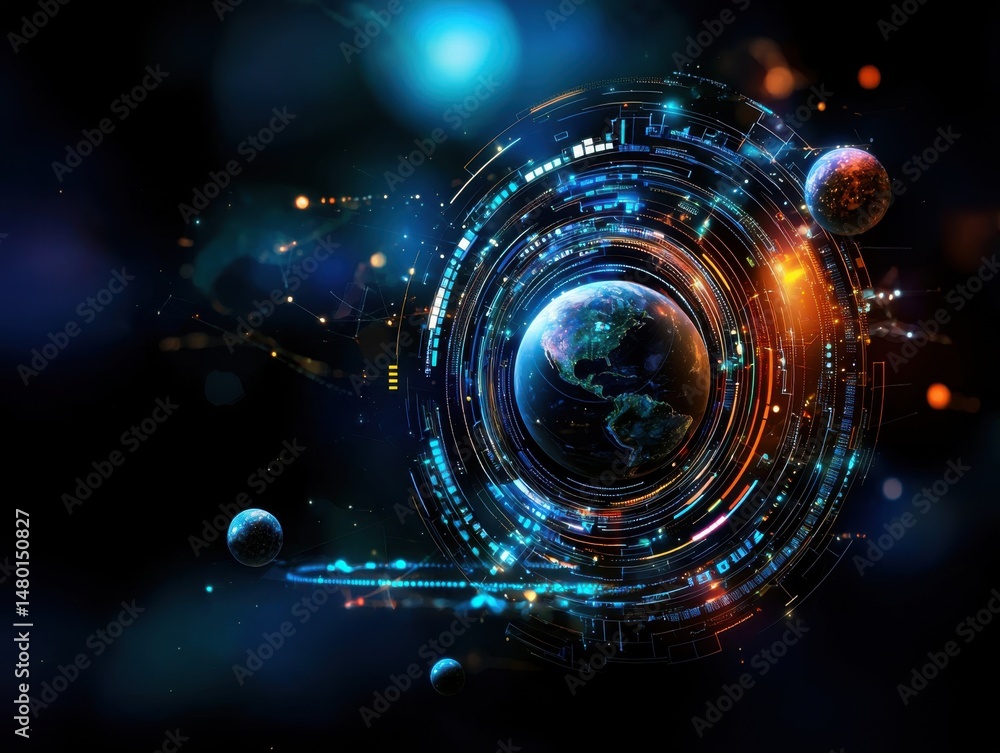 Poster the leeyongjay fintech revolution unfolds on a global scale, creating a surreal image of interconnec